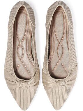 Women's Beige Comfortable Dressy Pointed Toe Knit Washable Ballet Flat Shoes